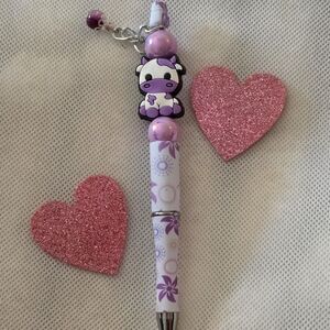 Cute Cow Charm Pen - Pink and White